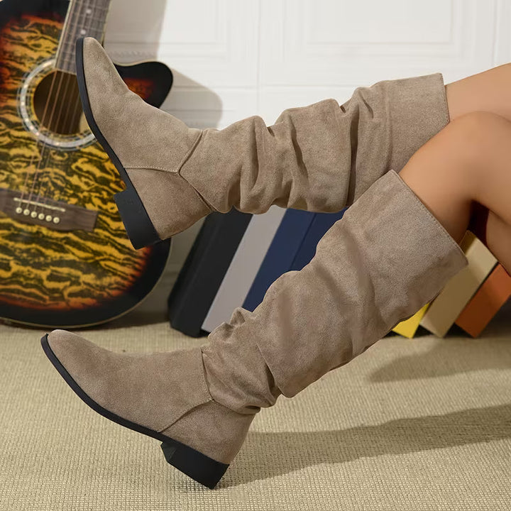 Lianilelle - Slouchy Mid-Calf Boots With Low Heel