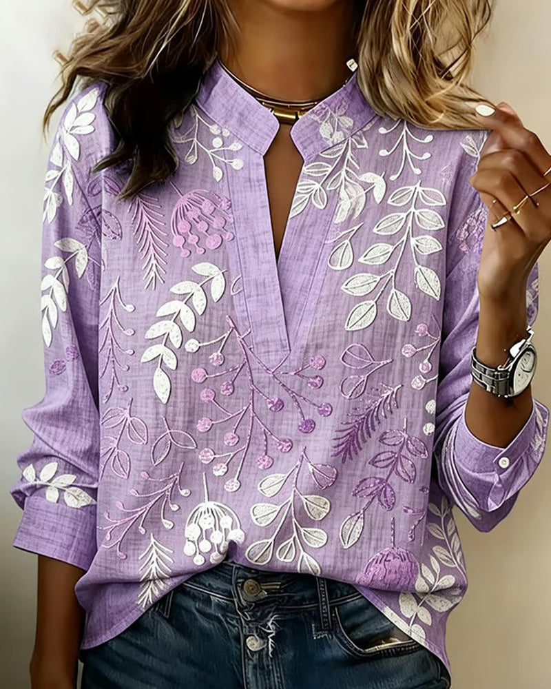 Adanna - Floral Pattern Blouse With High Neck