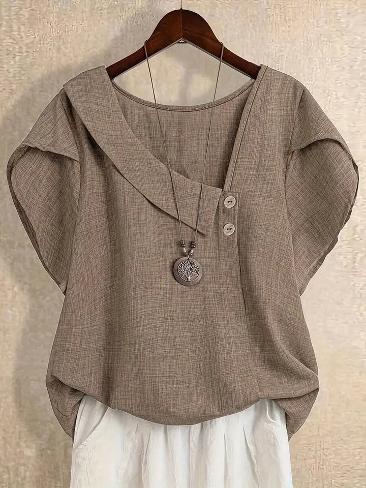 Milany - Casual Asymmetrical Neckline Blouse