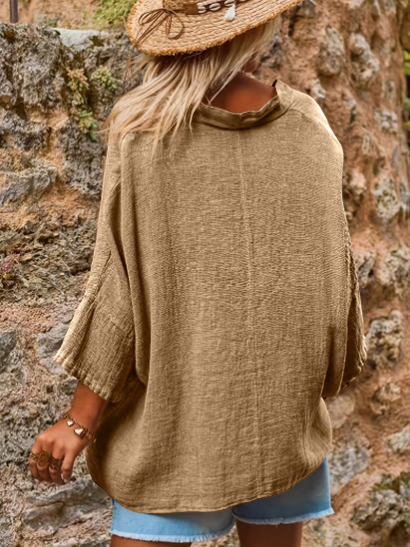 Lelina - V-neck Batwing Sleeve Top