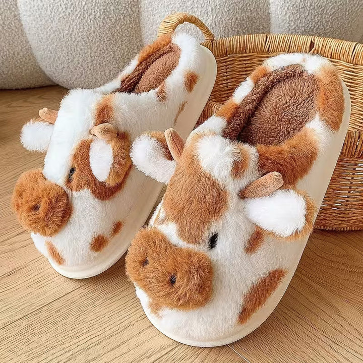 Echoglow - Spotted Cow Print Plush Indoor Slippers