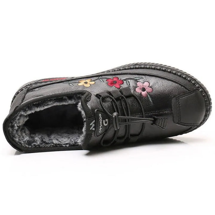 Kalisisa - Fur Lined Floral Embroidered Ankle Boots