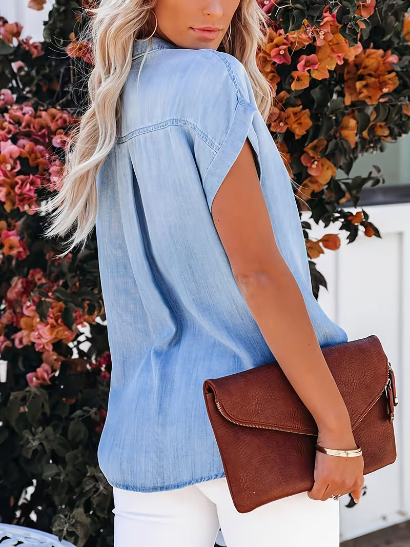 Kader - Relaxed Short-Sleeve Button-Up Denim Shirt