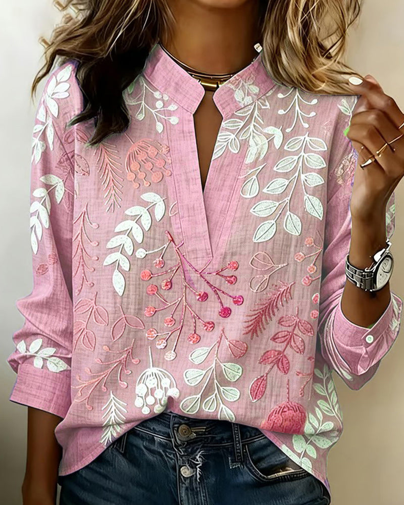 Adanna - Floral Pattern Blouse With High Neck
