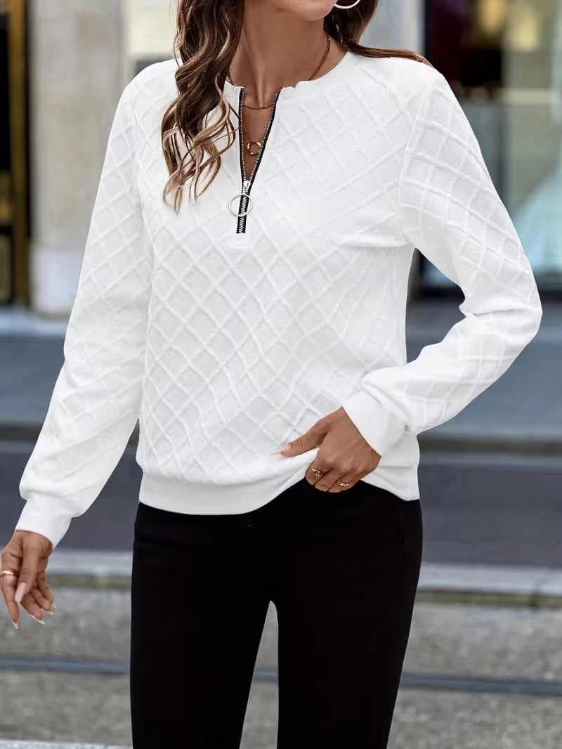 Juliet - Long Sleeve Textured Zip Neck Sweatshirt