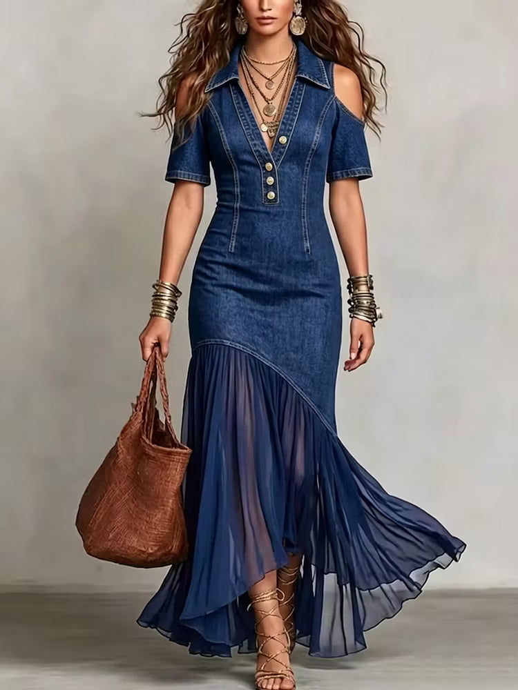 Presley - Denim Maxi Dress With Button Detail