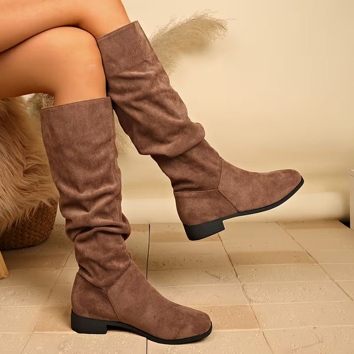 Lianilelle - Slouchy Mid-Calf Boots With Low Heel