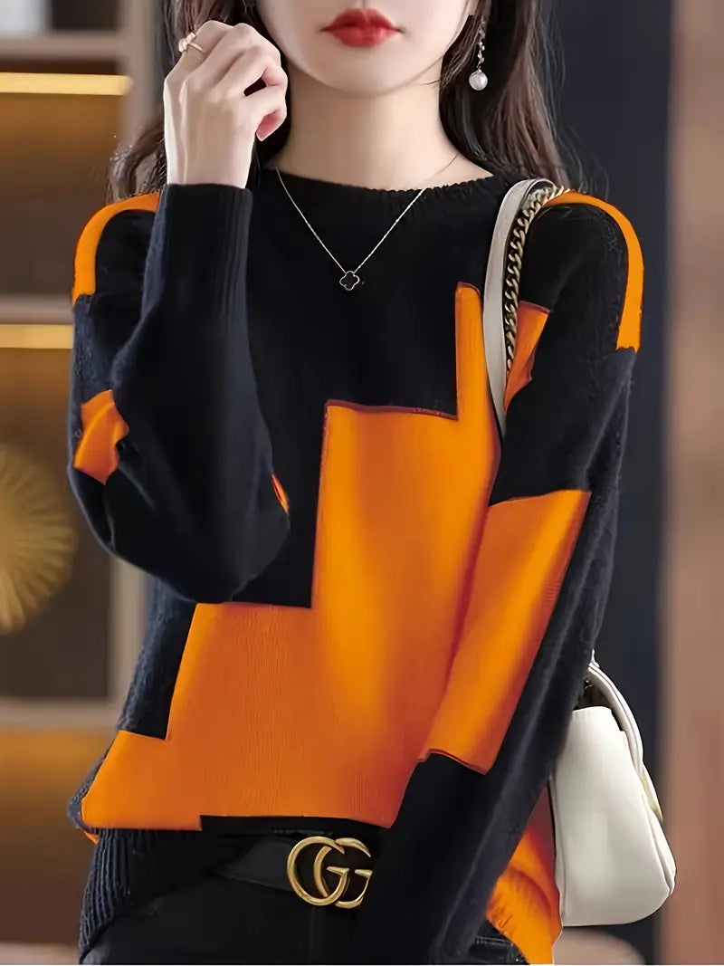 Gala - Elegant Long Sleeve Sweater With Geometric Pattern