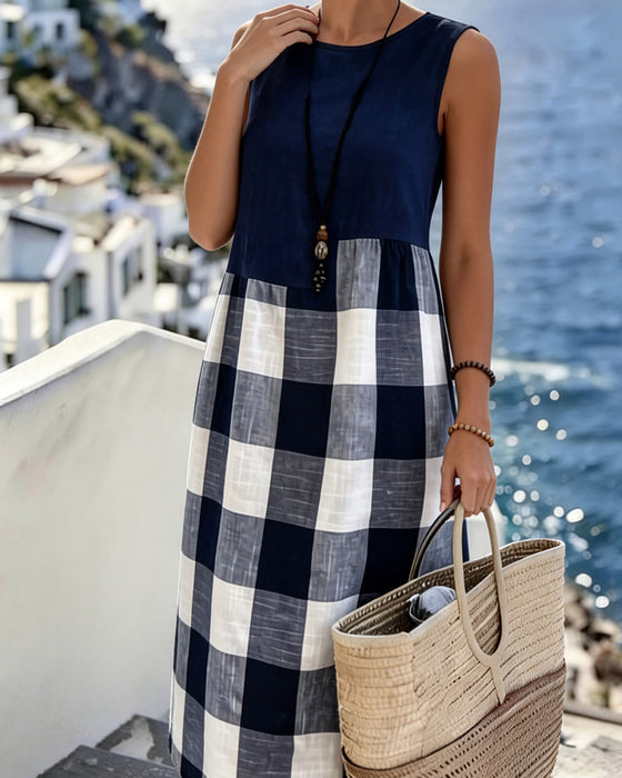 Suzina - Patchwork Plaid Sleeveless Dress