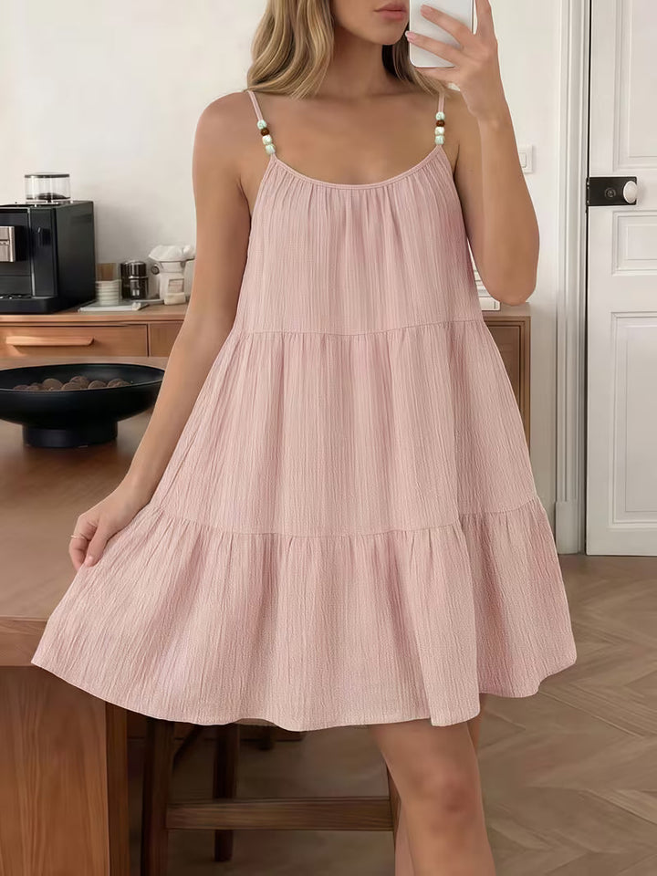 Masley - Loose Fit Spaghetti Strap Mini Dress