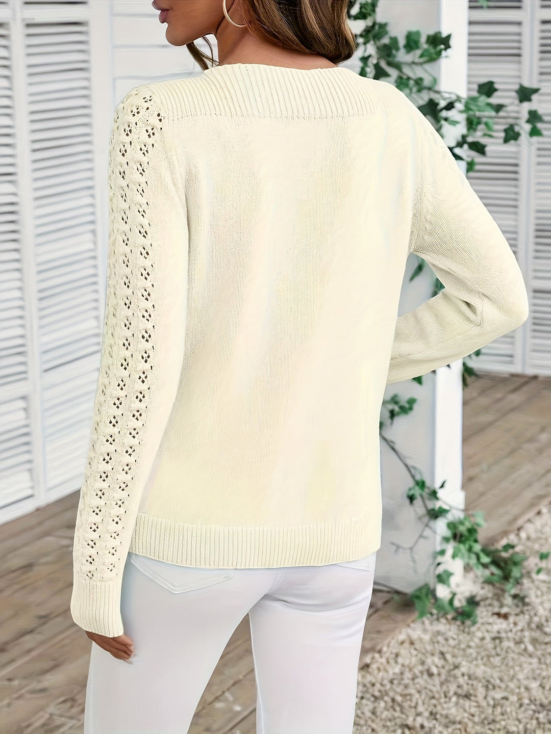 Pauliina - Casual Long Sleeve Hollow Sweater