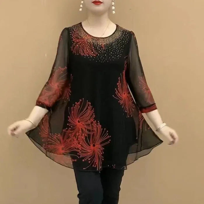 Skirmante - Chiffon Printed Tops With O-Neck