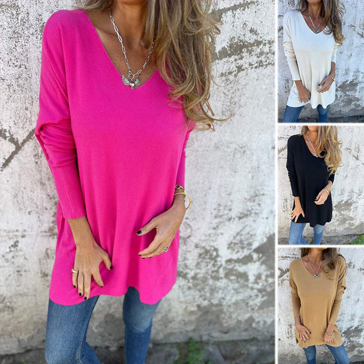 Soledad - Comfortable Long Sleeve V-Neck Knitted Blouse