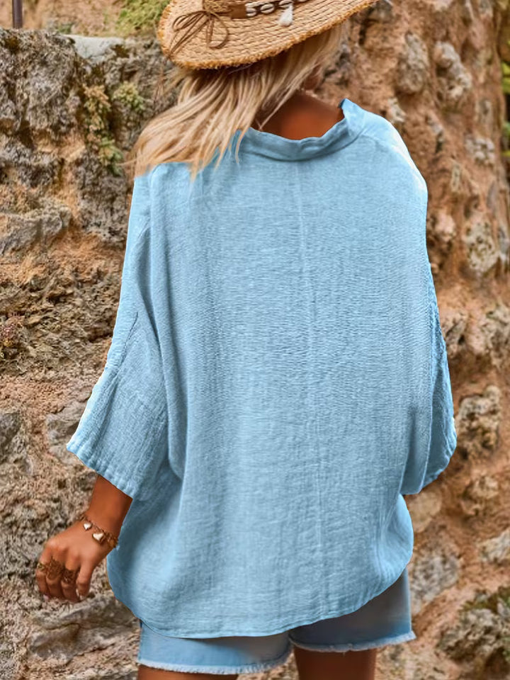 Lelina - V-neck Batwing Sleeve Top