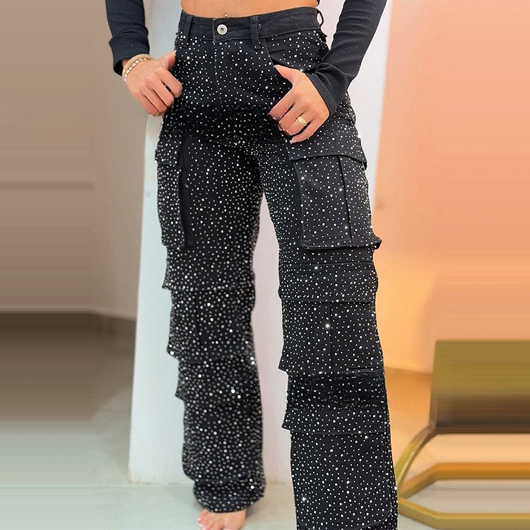 Solira - Elegant Cargo Trousers With Shimmer Finish
