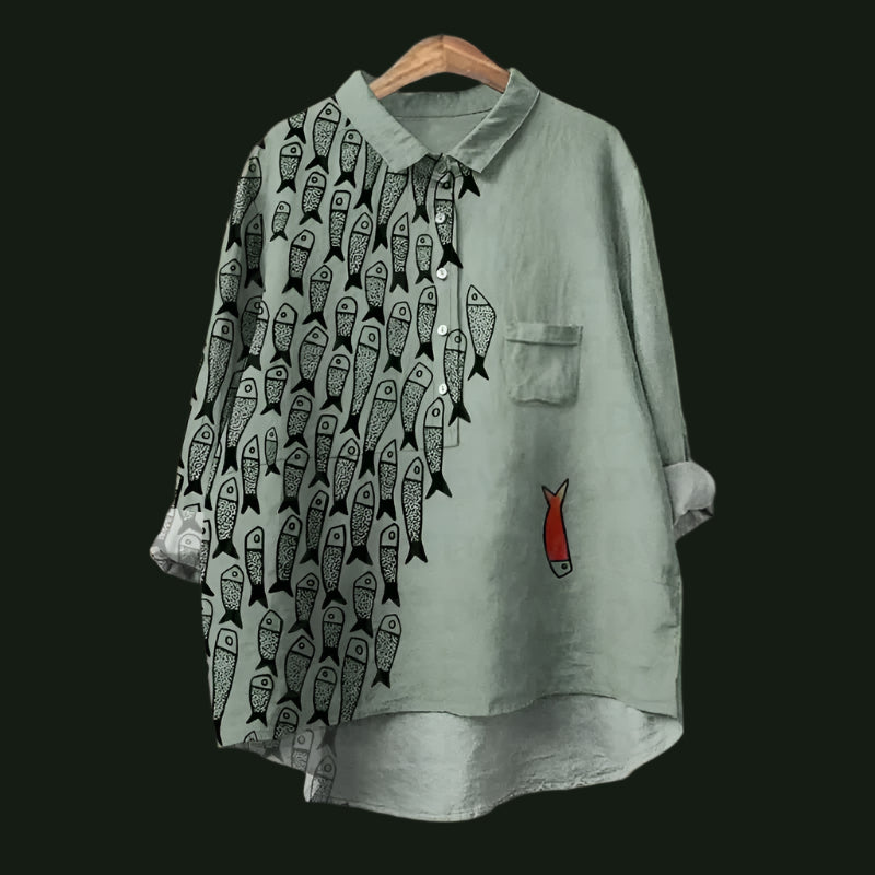 Saioa - Comfortable Vintage Shirt With Fish Print