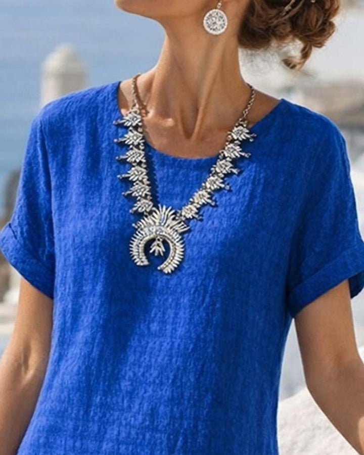 Shanai - Short-Sleeved Dress with Straight Slit