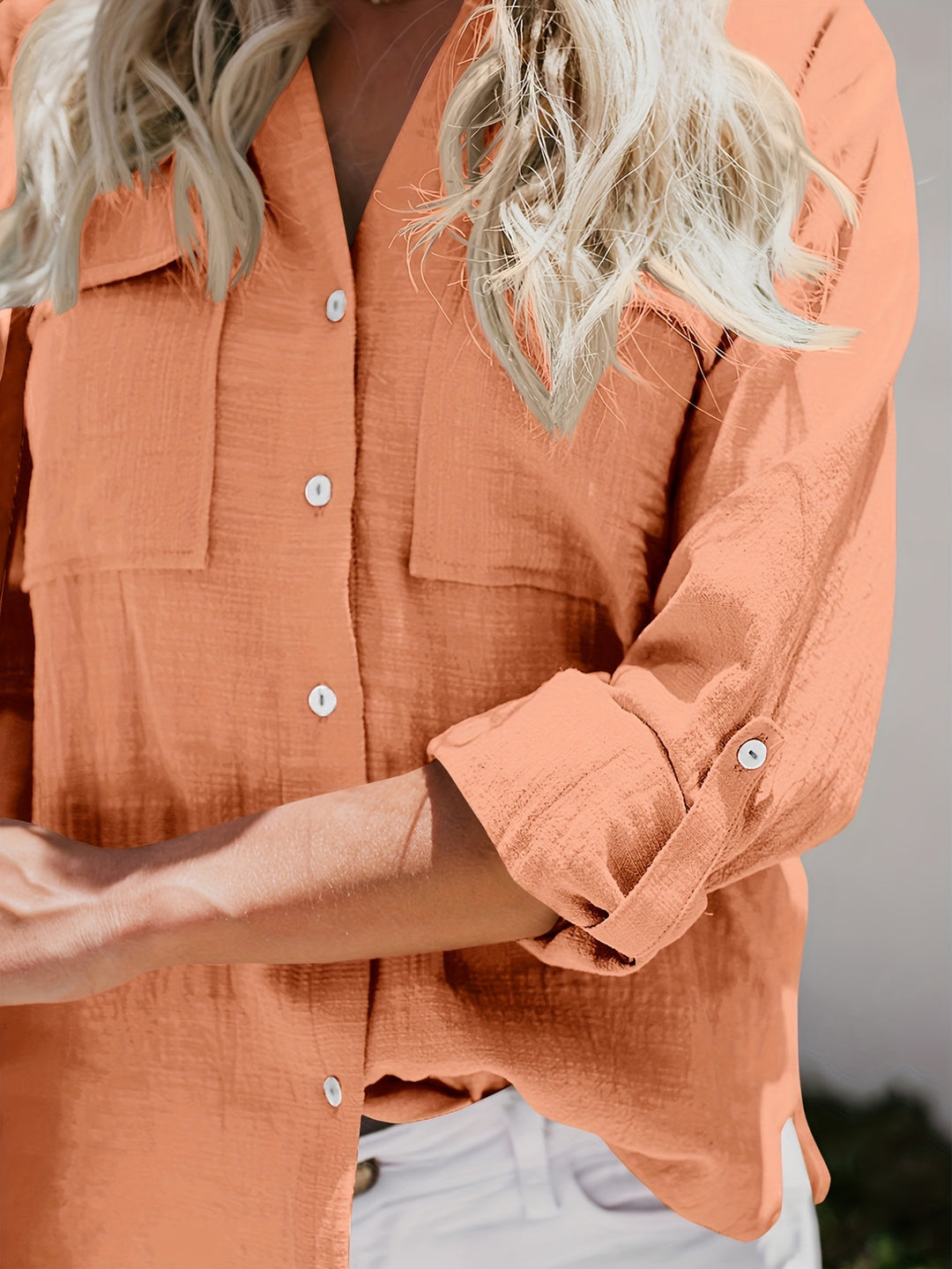 Priscilla - Long Sleeve V-Neck Blouse With Button Front