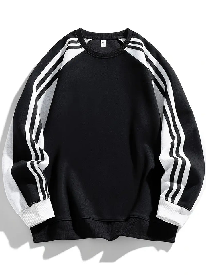 Maddox - Striped Sleeve And Round Neck Sweatshirt