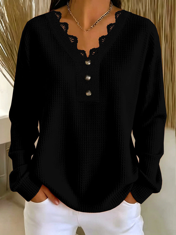 Brigeaia - Winter Long Sleeve Lace Top With Button