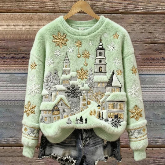 Kenisha - Christmas Snow Scene Embroidery Cozy Sweater