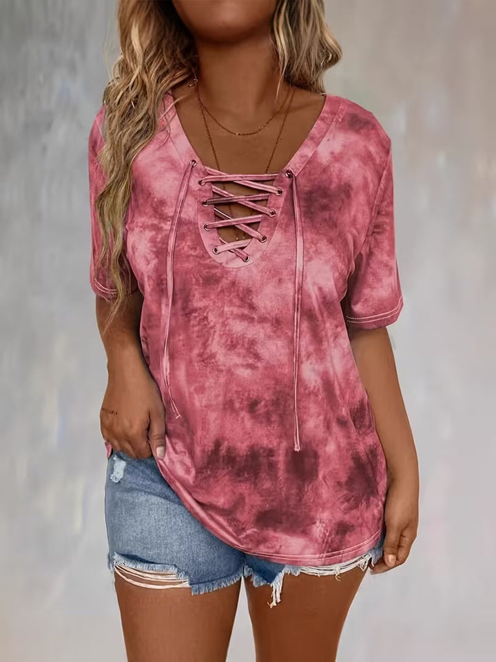 Beryl - Print Drawstring Short Sleeve T-Shirt