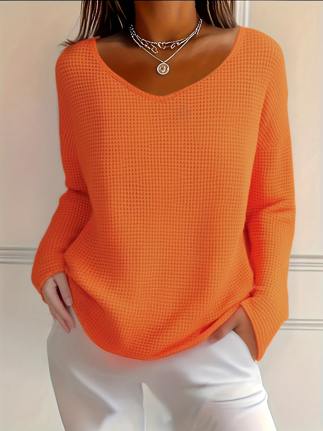 Imogurette - Waffle Long Sleeve V-Neck Shirt