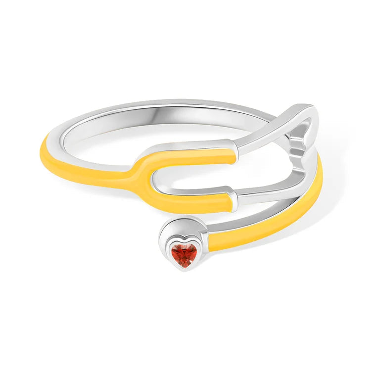 Caitleen - Stethoscope Ring With Heart Birthstone