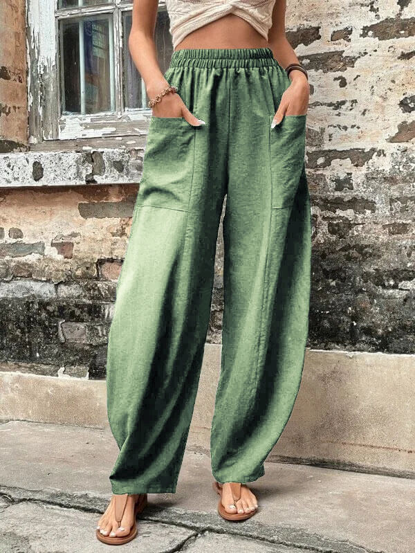 Salomee - Elastic Loose Pants With Pockets