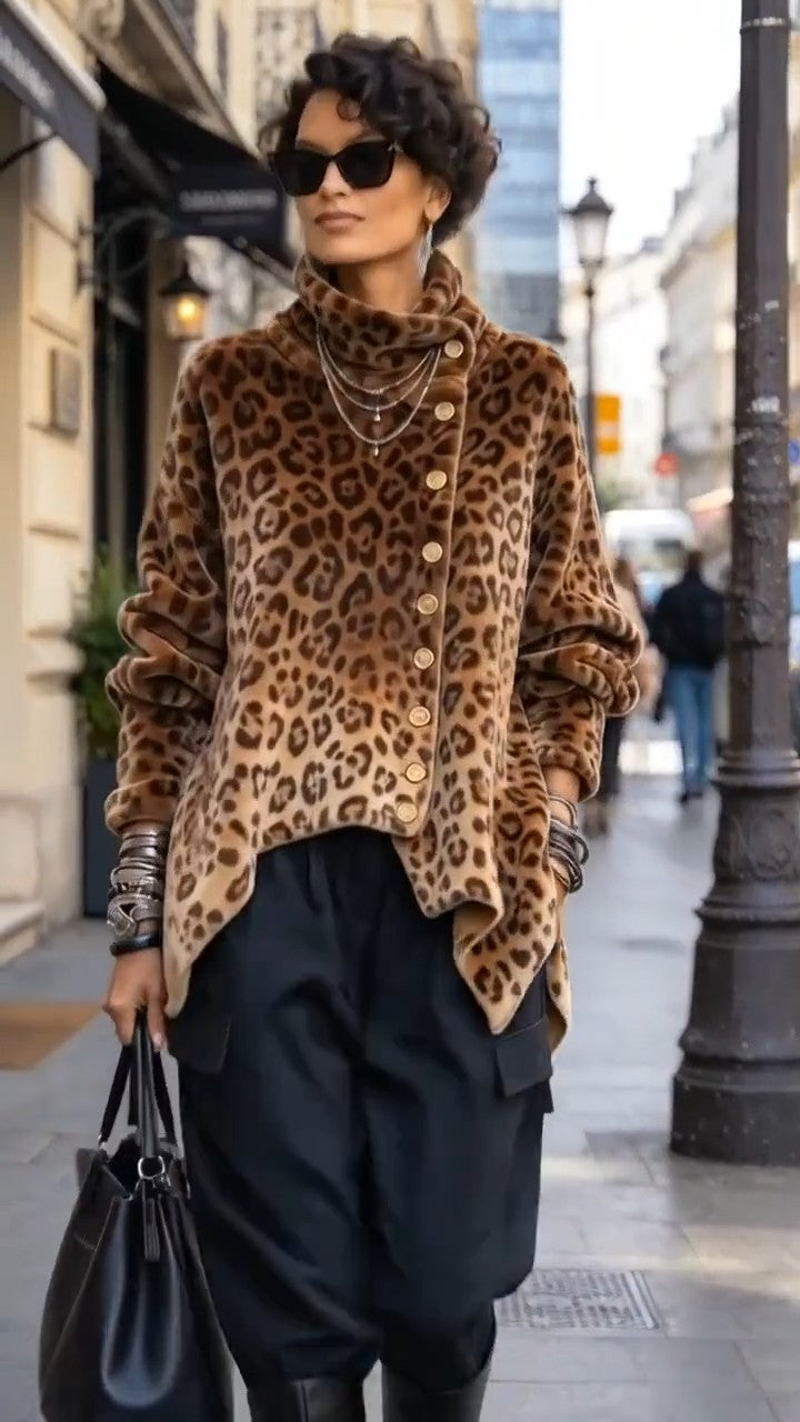 Linnella - Leopard Print Long Sleeve Blouse