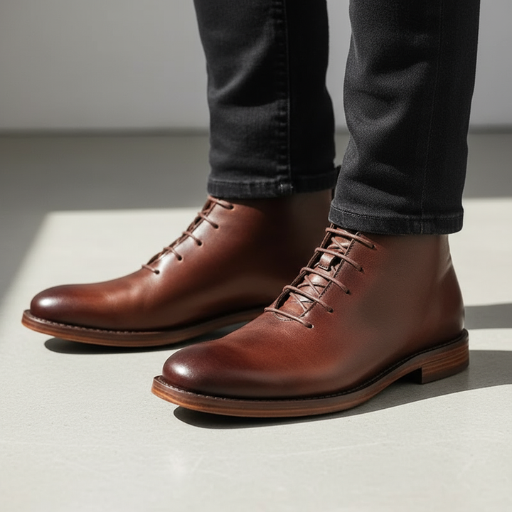 Stratosguard - Leather Lace-Up Ankle Boots With Round Toe