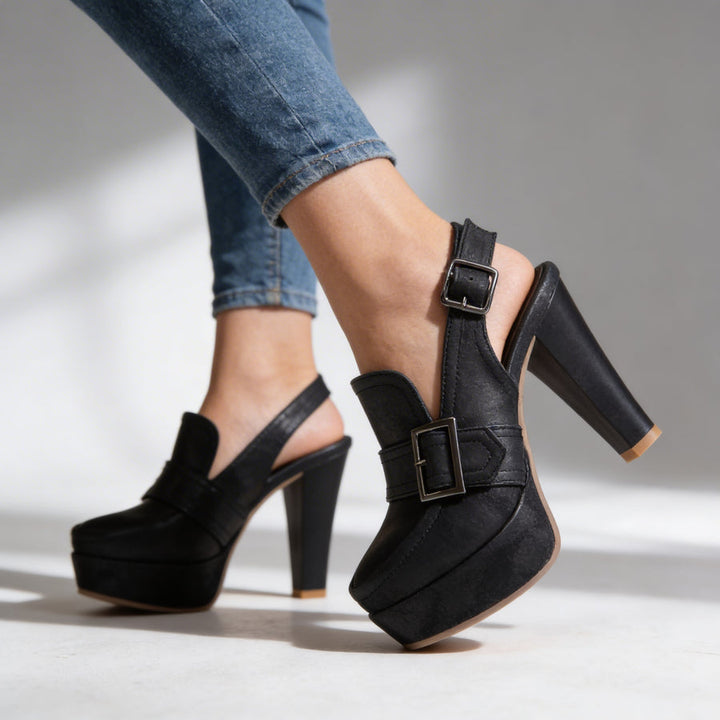 Alessya - Classic Buckle Strap Leather Pump