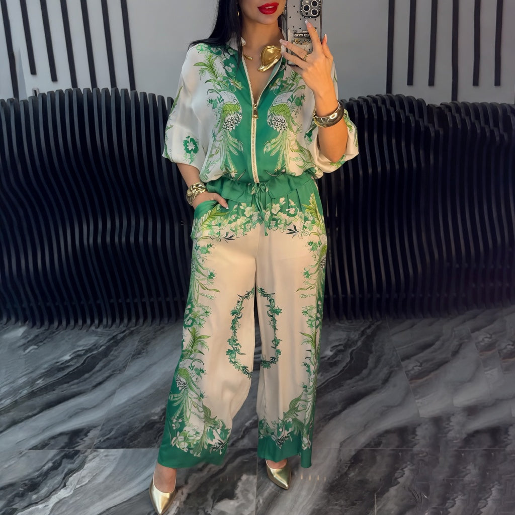 Katya - Elegant Floral Print Two Piece Set