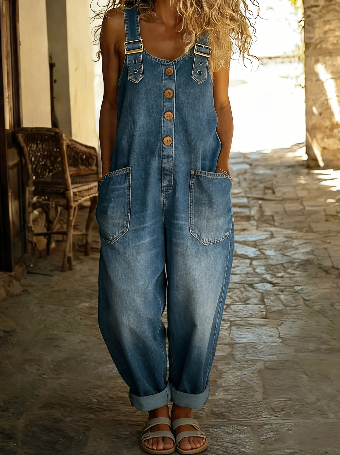 Chamodi - Casual Denim Jumpsuit With Adjustable Buckle