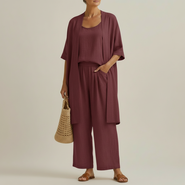 Risteena - Minimalist Linen-Cotton Three-Piece Set