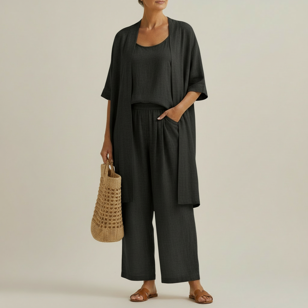 Risteena - Minimalist Linen-Cotton Three-Piece Set