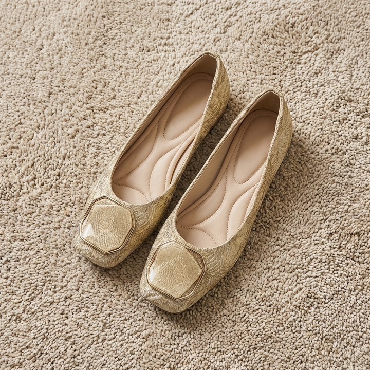 Roslin - Textured Buckle Flat Shoes