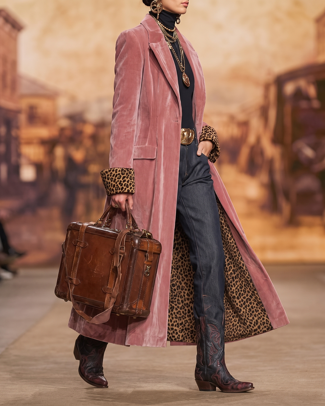 Avelirella - Overcoat With Leopard Print Cuffs And Lining