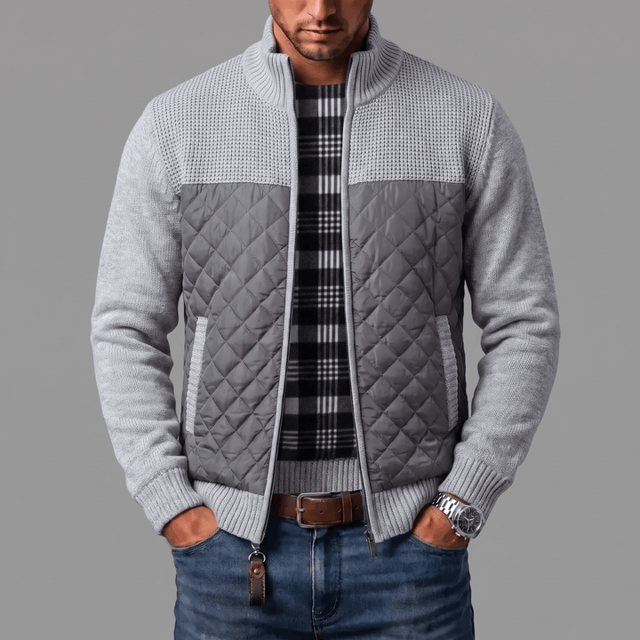 Spectorwave - Quilted Panel Full-Zip Knit Cardigan