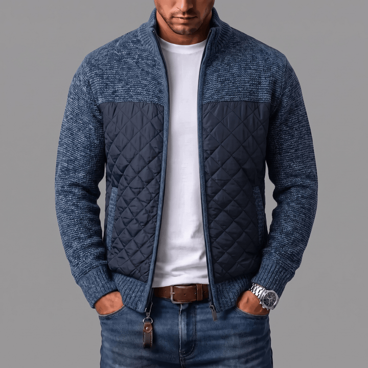 Spectorwave - Quilted Panel Full-Zip Knit Cardigan