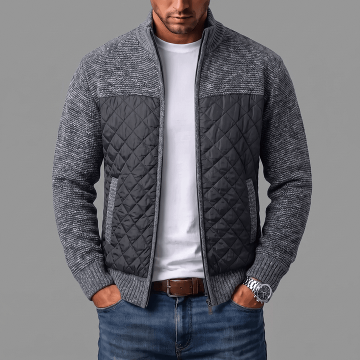 Spectorwave - Quilted Panel Full-Zip Knit Cardigan