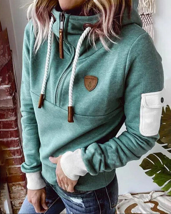 Helsa - Casual Half-Zip Hoodie With Arm Pocket
