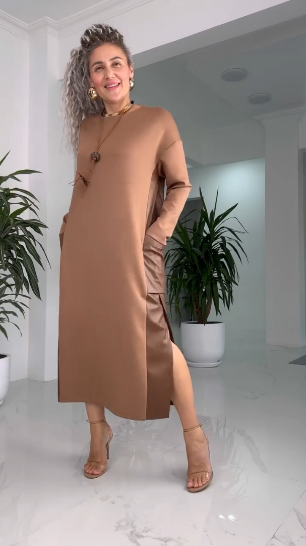 Millina - Leather Patchwork Dress With Pockets