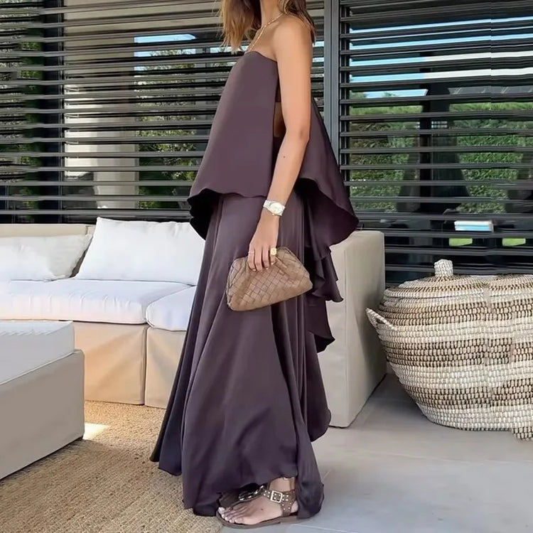 Kerstin - One Shoulder Blouse & Long Skirt 2 Piece Set