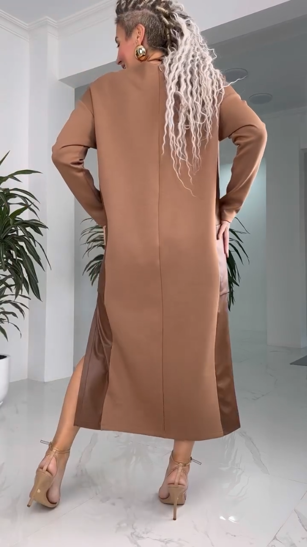 Millina - Leather Patchwork Dress With Pockets
