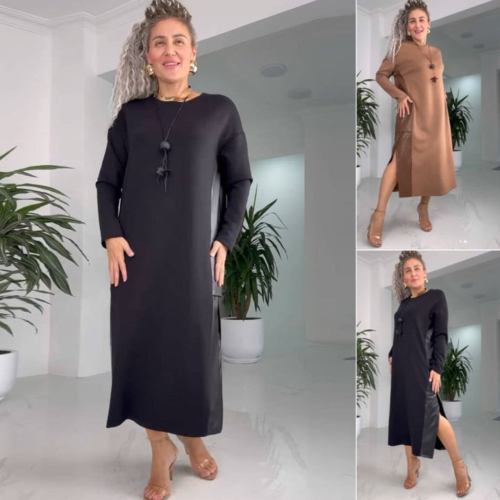 Millina - Leather Patchwork Dress With Pockets