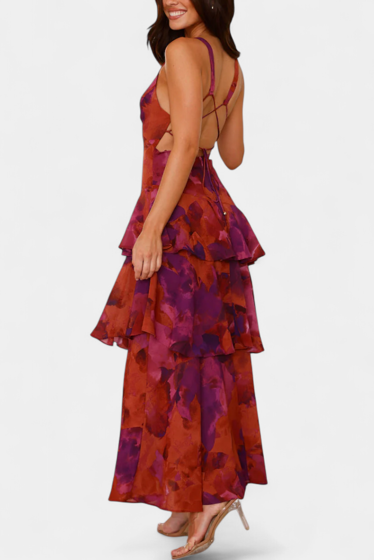 Kensie - Chiffon Dress With V-Neckline And Flowing Layers