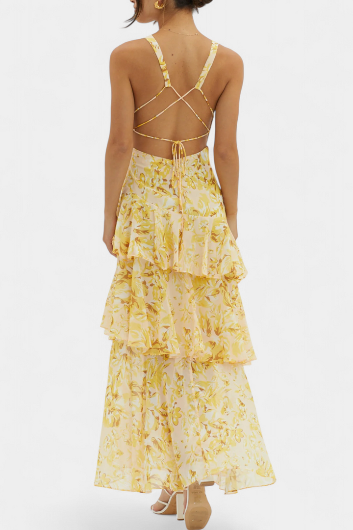 Kensie - Chiffon Dress With V-Neckline And Flowing Layers