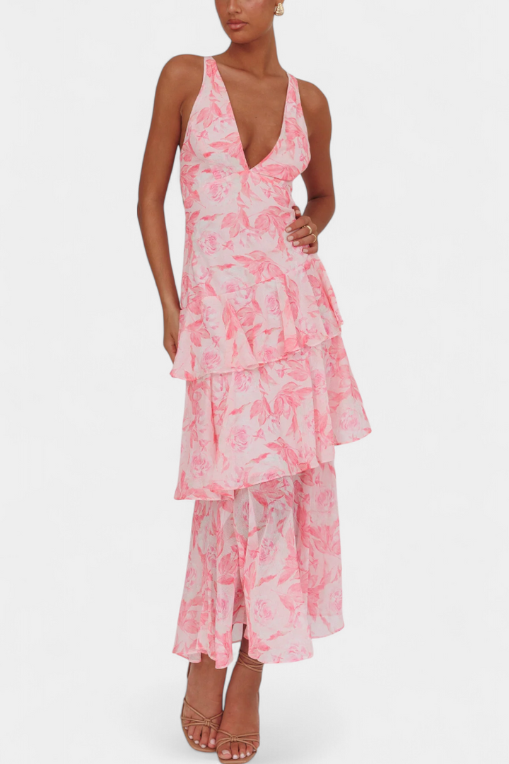 Kensie - Chiffon Dress With V-Neckline And Flowing Layers