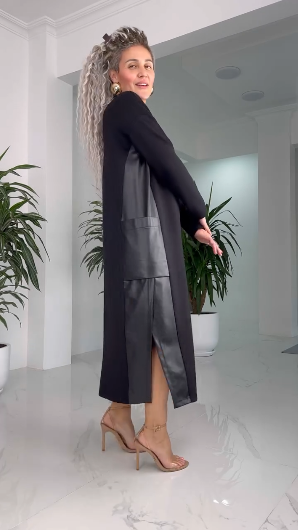 Millina - Leather Patchwork Dress With Pockets